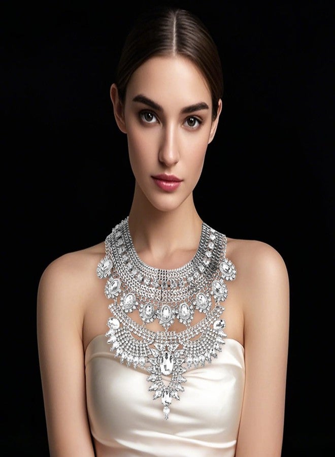 CCBFY Long Tassel Chunky Boho Coin Statement Necklace For Women Silver (Style 9) - Image 2